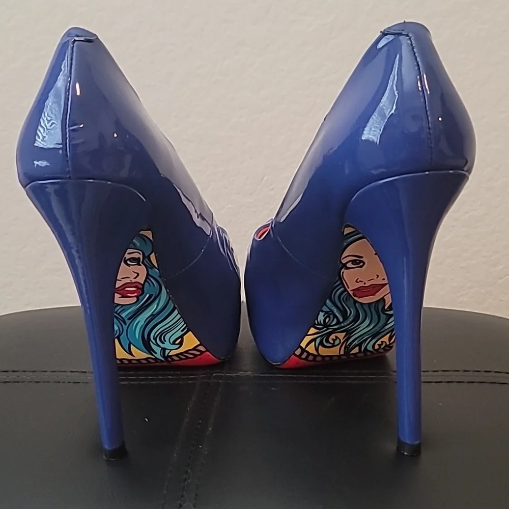 New! Nautical pinup Taylor Says by Reeves Anchors Away blue white heels 7.5 - Picture 2 of 5